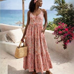 ROLLER RABBIT Rhody Dakota Pink Floral Tiered Maxi Dress Size Small🧡